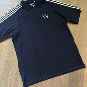 NWOT Y2K Men's L ADIDAS ClimaCool 3 Stripe Polo Golf Shirt 259385 Embroider Logo